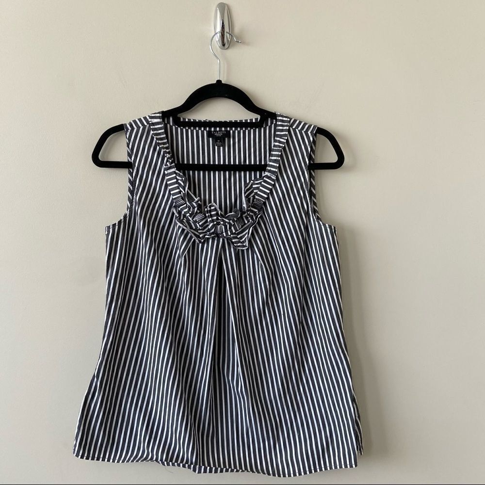 Talbots-stripe Ruched Neck Sleeveless Top